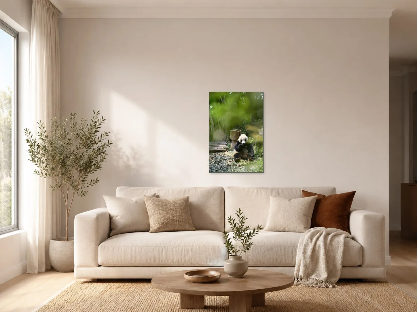 Panda velká v bambusovém háji v obývacím pokoji
