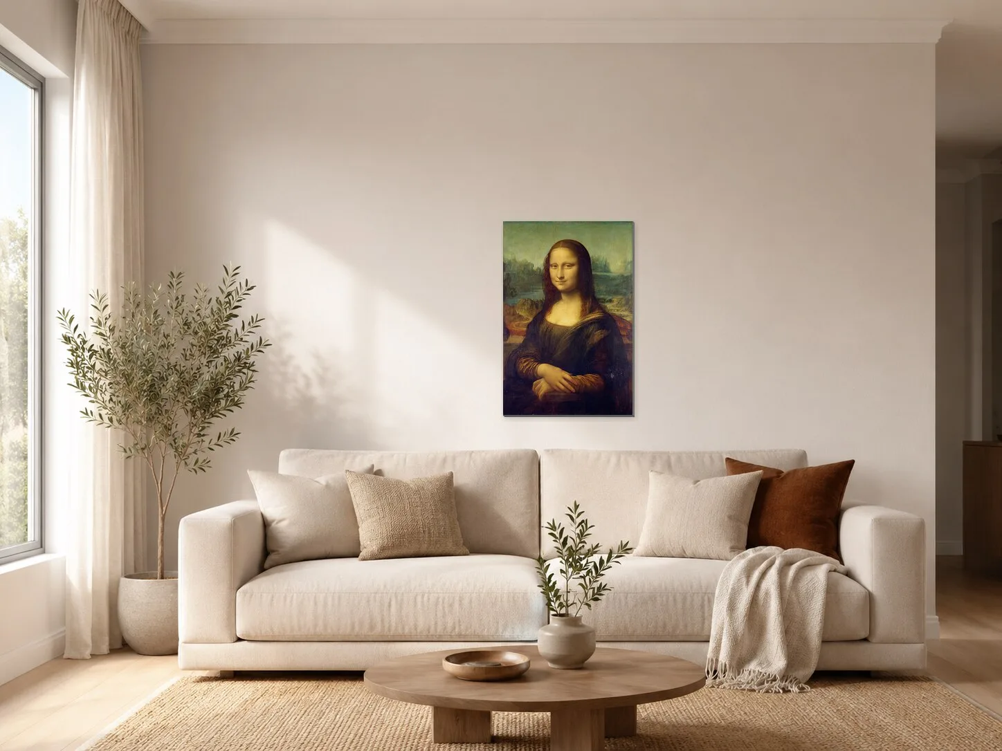 Mona Lisa – portrét ženy v renesanční krajině v obývacím pokoji