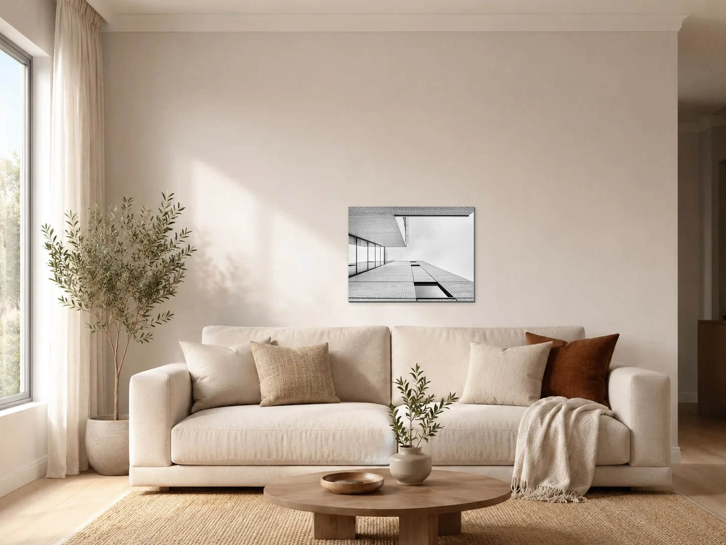 Geometrie moderní architektury v obývacím pokoji